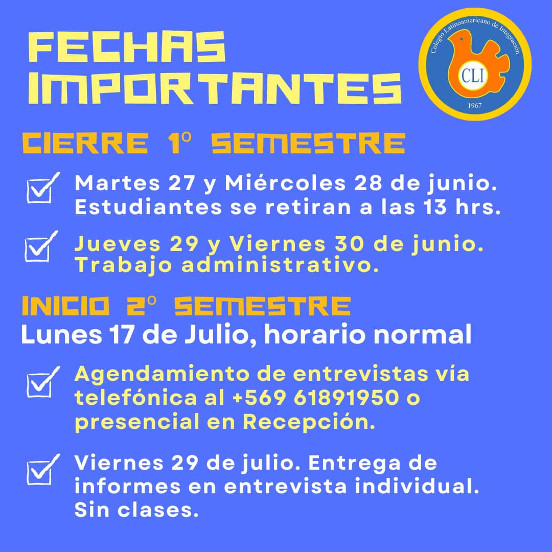 fechas importantes fin 1er semestre