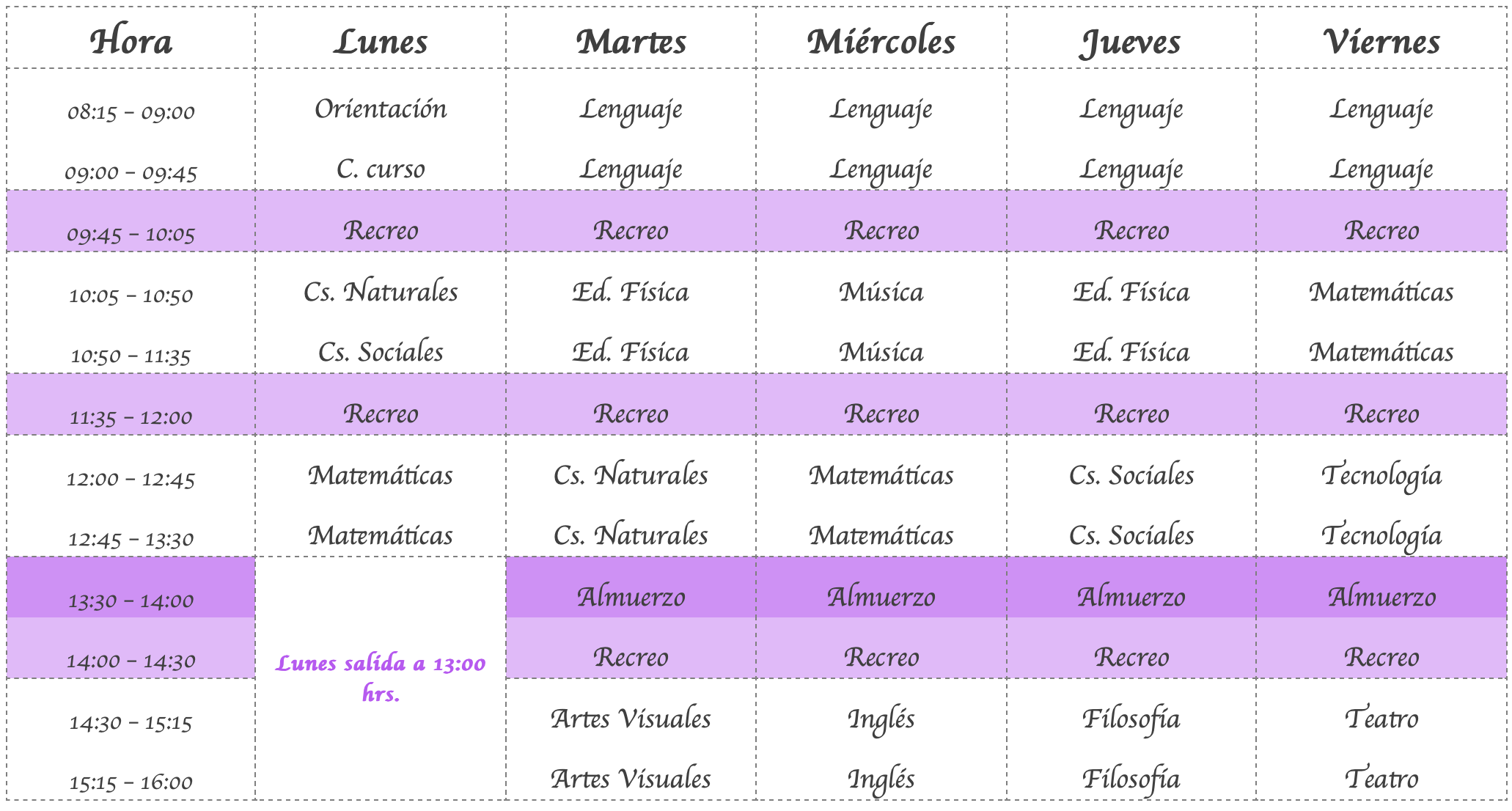 horario 3ro basico