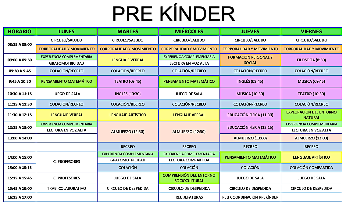 horario prekinder