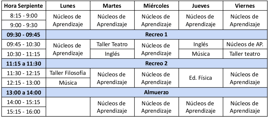 horario prekinder