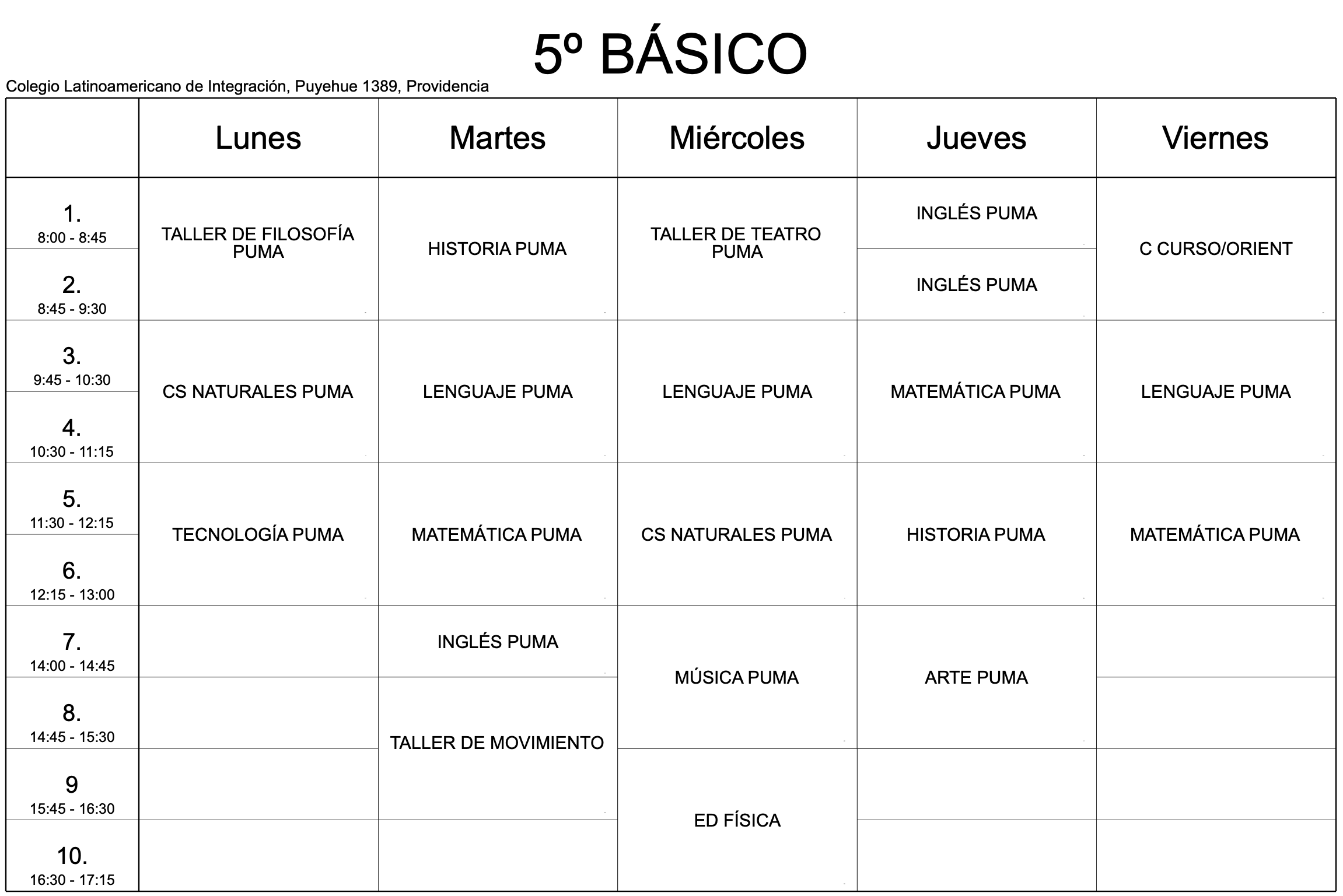 quinto basico